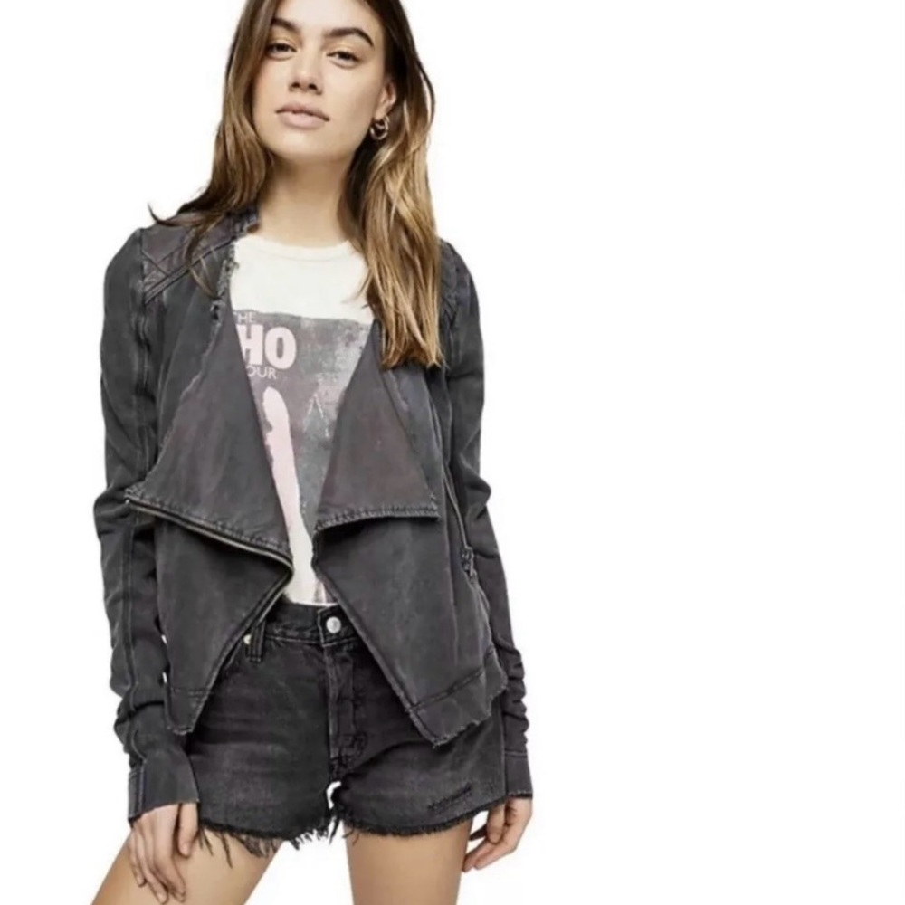 Free People XS NWT charcoal grey washed black knit Moto Jacket